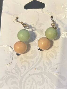 Pastel Green and Peach Bead Drop Earrings